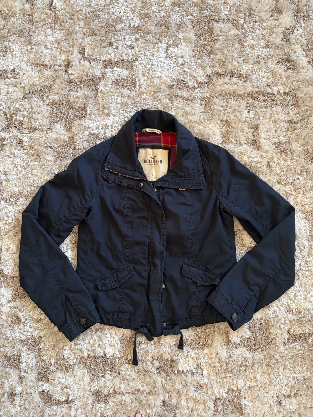 Hollister Women’s Navy Drawstring Hem Utility Jacket Size Small